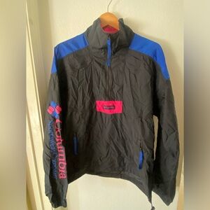 VTG Columbia Black and Blue Windbreaker with Pink Accents